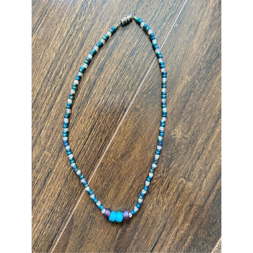 Blue and white beaded necklace